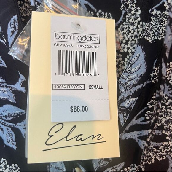 Elan Blue Floral Print V-Neck Button Up Tassel Blouse Top - Picture 6 of 7